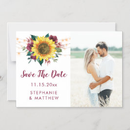 Invitación Magnética Rustic Sunflower Floral Light Photo Save the Date