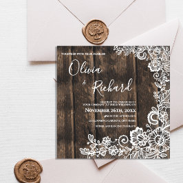 Invitación Magnética Rustic Wood and White Lace Floral Wedding