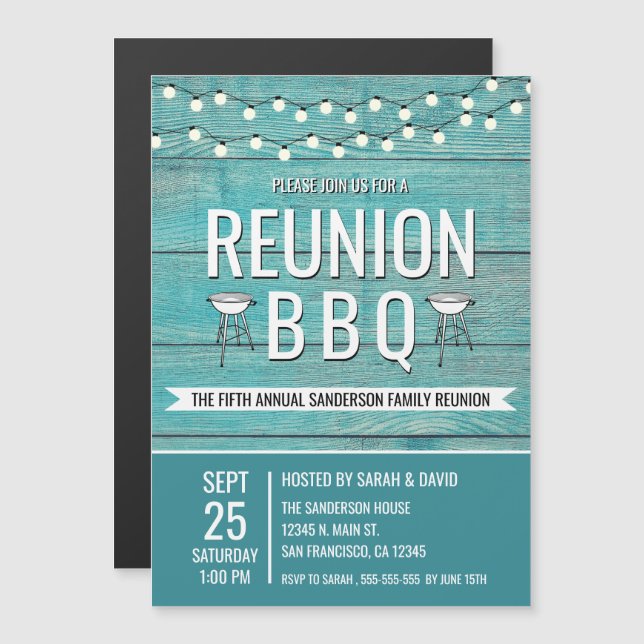 Invitación Magnética Rústica anual de barbacoa de parrilladas de Reunió (Anverso/Reverso)