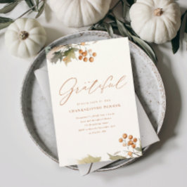 Invitación Magnética Rústica cena de Acción de Gracias verde deja folla