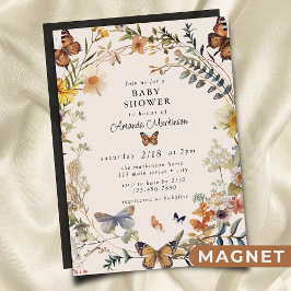 Invitación Magnética Rústica Floral Mariposa Sexo Neutral Baby Shower