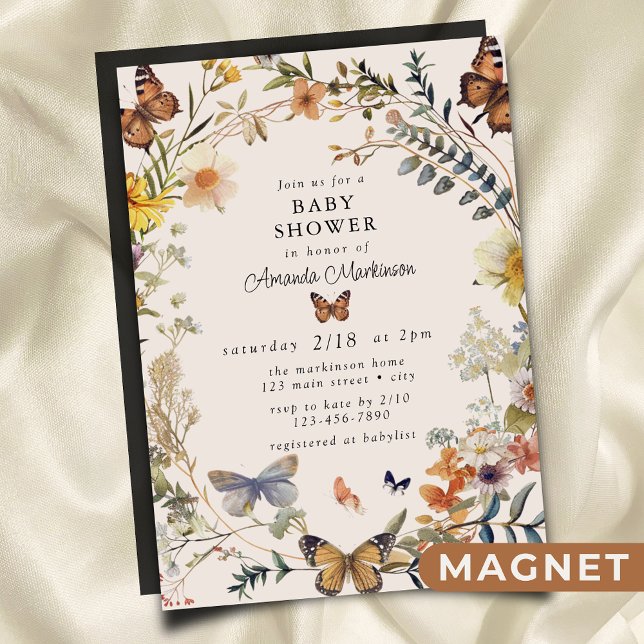 Invitación Magnética Rústica Floral Mariposa Sexo Neutral Baby Shower (Subido por el creador)