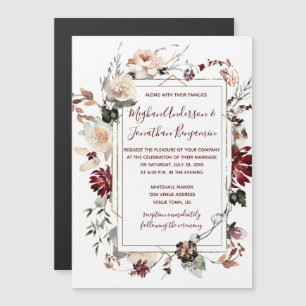 Invitación Magnética Rústico Boda de Borgoña floral de florecimiento in