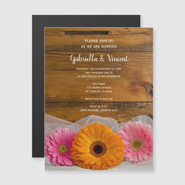 Invitación Magnética Rústico Boda de establo de campo de trío de baile (Anverso/Reverso)