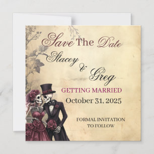 Invitación Magnética Rústico Boda del esqueleto gótico