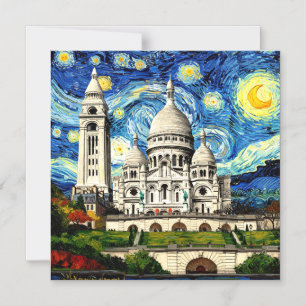 Invitación Magnética Sacre-Coeur París Francia Noche estrellada