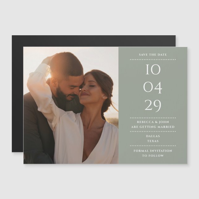Invitación Magnética Sage Green Modern Boda Photo Save the Date (Anverso/Reverso)