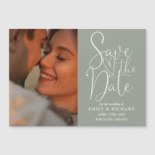 Invitación Magnética Sage Green Photo Elegant Wedding Salva La Fecha