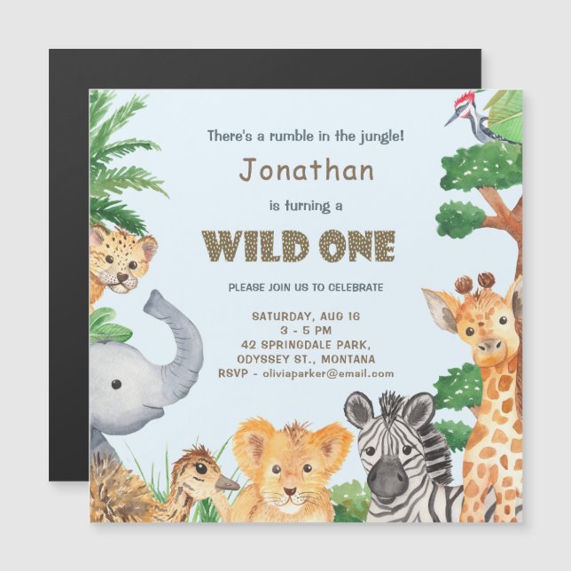 Invitación Magnética Salvaje Safari Animal Fiesta de Cumpleaños de un C (Anverso/Reverso)