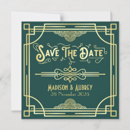 Invitación Magnética Salvar la fecha Art Deco Gatsby Glamour Gold Green