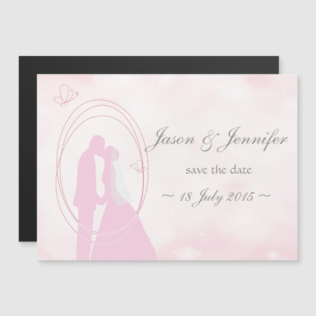 Invitación Magnética Salven la fecha Romántica de la pareja de Bodas ro (Anverso/Reverso)