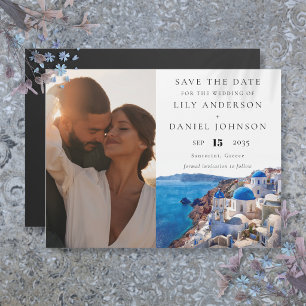 Invitación Magnética Santorini Grecia Foto Boda Guardar la Fecha
