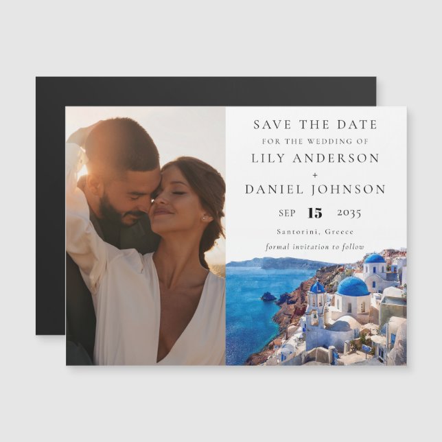 Invitación Magnética Santorini Grecia Foto Boda Save The Date (Anverso/Reverso)