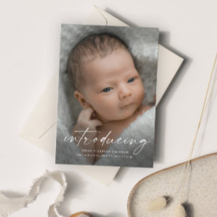 Invitación Magnética Script Introducing Baby Photo You