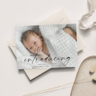 Invitación Magnética Script Introducing Baby Photo You