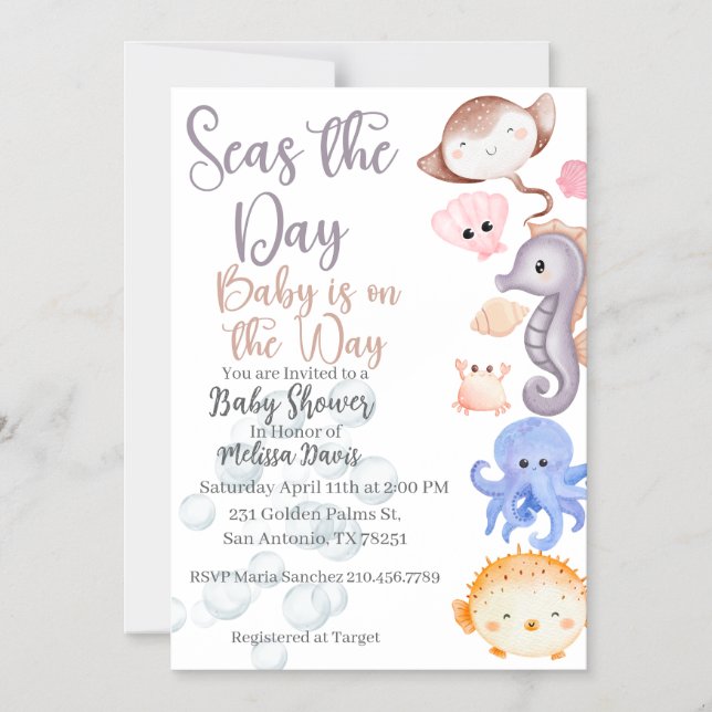 Invitación Magnética Seas the Day Baby Shower Invitation  (Anverso)