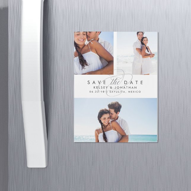 Invitación Magnética Sencillamente elegante Collage de fotos Guardar la (Subido por el creador)