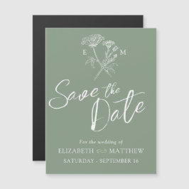 Invitación Magnética Sencillo blanco verde de flores silvestres salva l