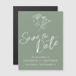 Invitación Magnética Sencillo blanco verde de flores silvestres salva l