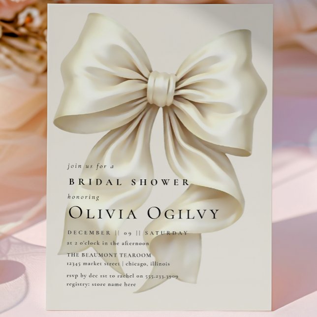 Invitación Magnética Sencillo Boho Elegante Crema de Marfil Bow Ducha B (Subido por el creador)