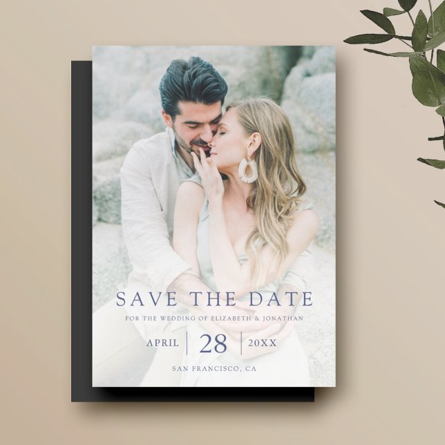 Invitación Magnética Sencillo texto azul elegante Guardar la foto de fe (Subido por el creador)