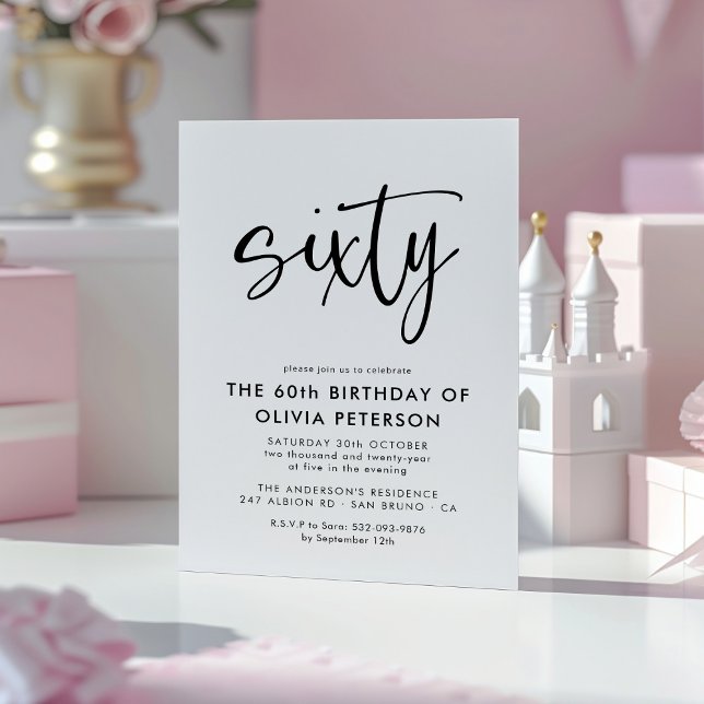 Invitación Magnética Sesenta | Moderna 60ª fiesta de cumpleaños en blan (Subido por el creador)