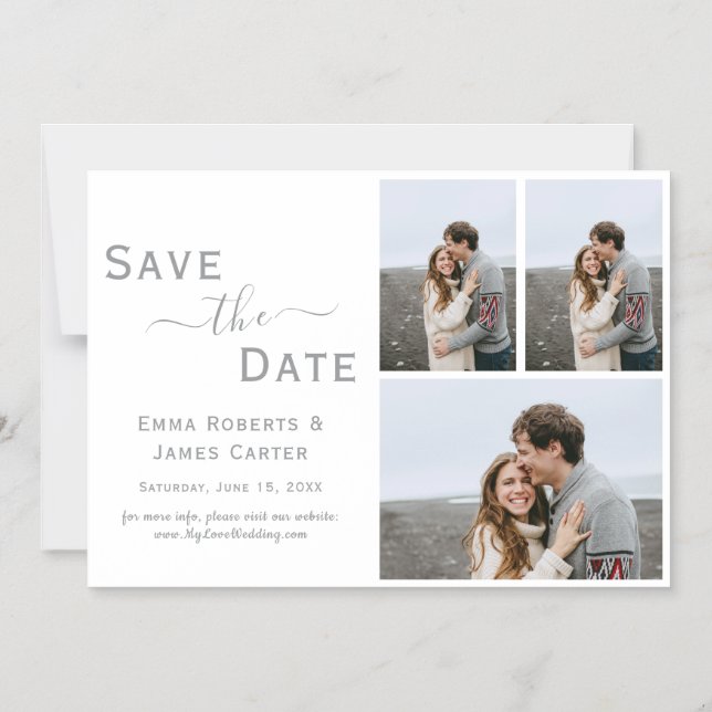 Invitación Magnética Silver 3 Photo Save the Date Magnet (Anverso)