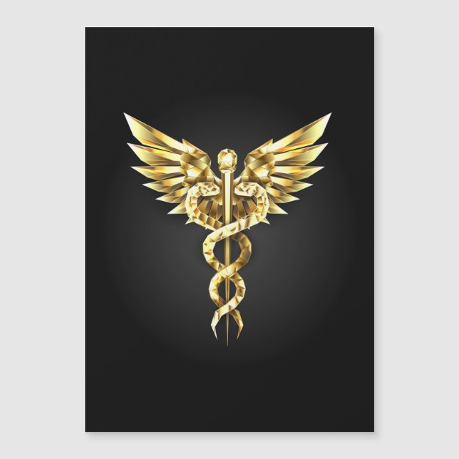 Invitación Magnética Símbolo de caduceo poligonal dorado (Anverso)