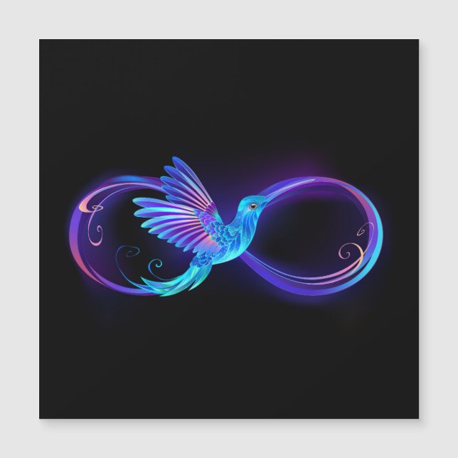 Invitación Magnética Símbolo de infinito neón con colibrí brillante (Anverso)