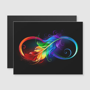 Invitación Magnética Símbolo infinito con plumas arcoiris