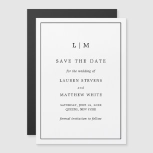 Invitación Magnética Simple Boda Blanca y Negra Salva la Fecha