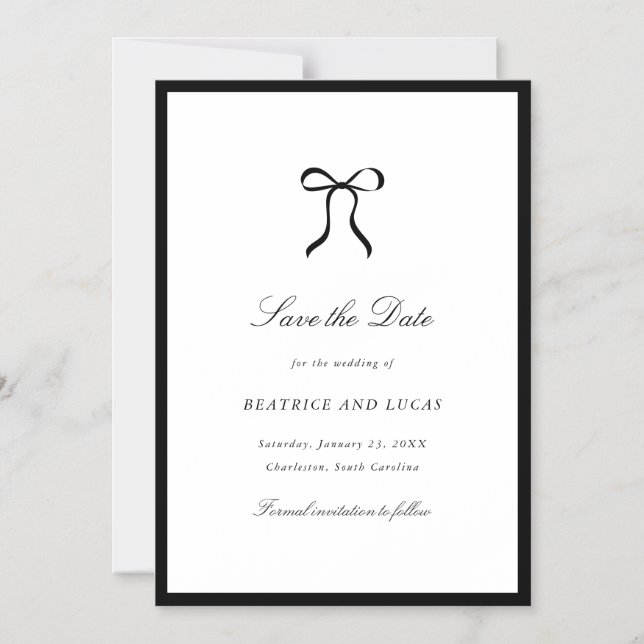 Invitación Magnética Simple Bow Classic Wedding Save the Date (Anverso)