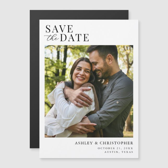 Invitación Magnética Simple Elegant Photo Wedding Save the Date (Anverso/Reverso)