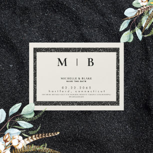 Invitación Magnética Simple Monograma Beige y Negro Salva la Fecha