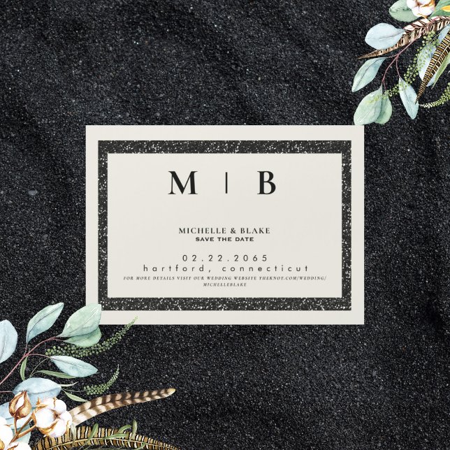 Invitación Magnética Simple monograma Beige y negro salven la fecha (Subido por el creador)