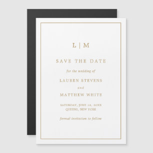 Invitación Magnética Simple Monograma de Bodas en Oro Antiguo Save the