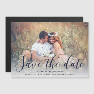 Invitación Magnética Simple Romance Elegant Photo Save the Date Azul