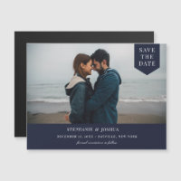 Simple Tag Photo Save The Date Navy Blue