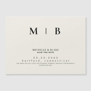 Invitación Magnética Simple y Elegante Monograma Beige Salva la Fecha