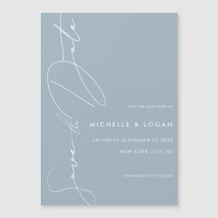 Invitación Magnética Simple y turbio guión moderno azul Guardar la fech