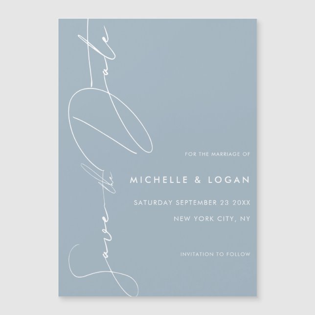 Invitación Magnética Simple y turbio guión moderno azul Guardar la fech (Anverso)