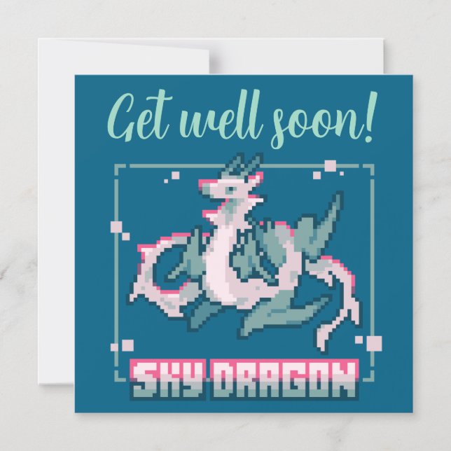 Invitación Magnética Sky Dragon pixel art Get well soon (Anverso)