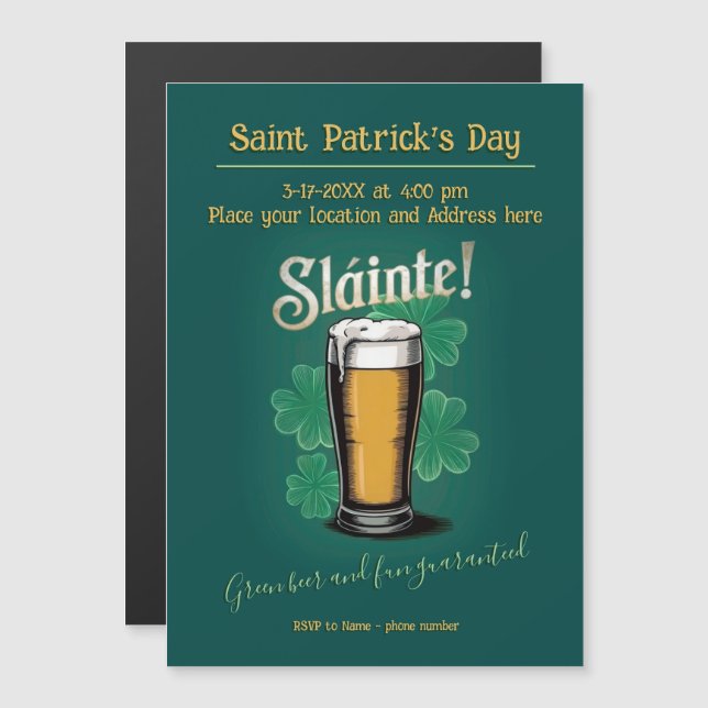 Invitación Magnética ¡Slàinte! Pinta de cerveza del Día de San Patricio (Anverso/Reverso)