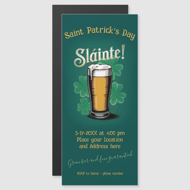 Invitación Magnética ¡Slàinte! Pinta de cerveza del Día de San Patricio (Anverso/Reverso)