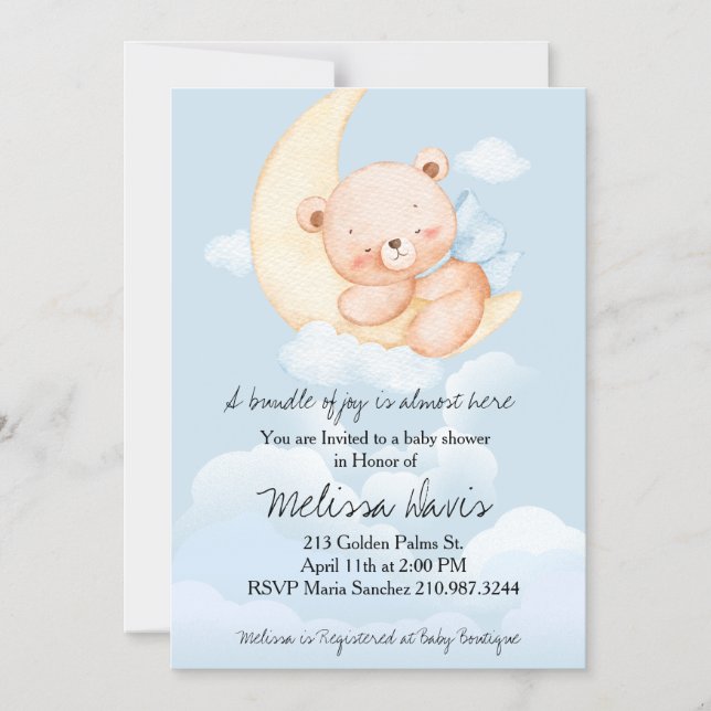 Invitación Magnética Sleepy Bear Baby Shower Invitation  (Anverso)