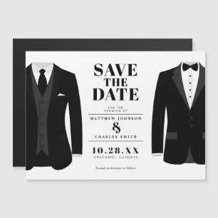 Invitación Magnética Sr. y Sr. Modern Black Boda Tux - Save the Date