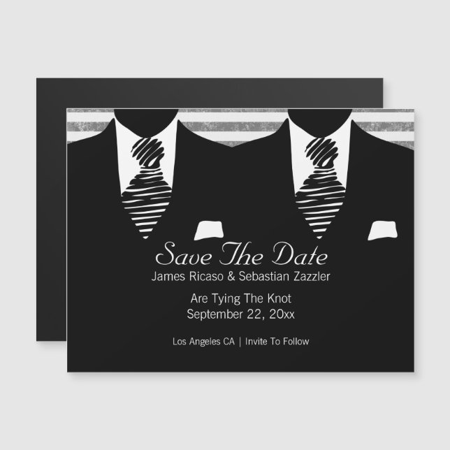 Invitación Magnética Sr. y Sr. Suit y Tie Gay Salven la fecha Boda (Anverso/Reverso)