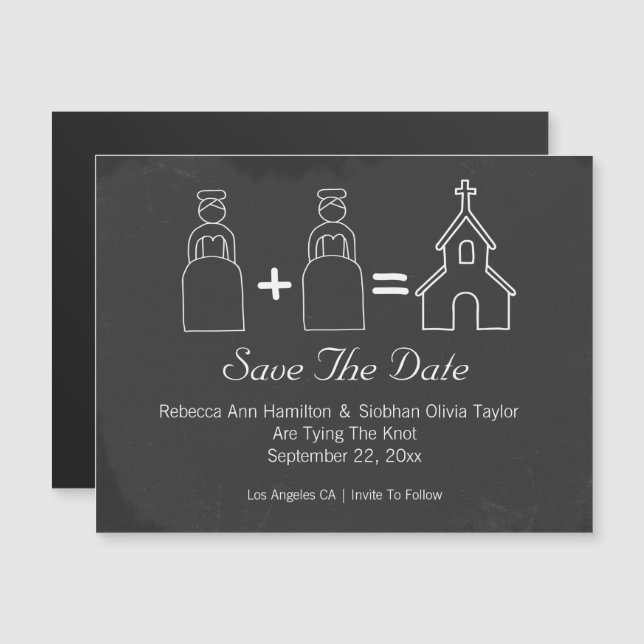 Invitación Magnética Sra. y Sra. Doodle Church Save The Date Boda (Anverso/Reverso)