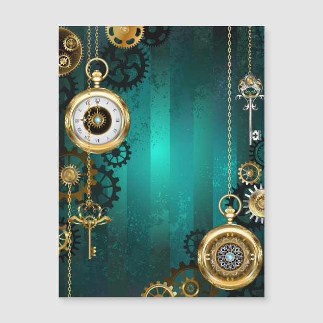 Invitación Magnética Steampunk Jewelry Watch sobre un fondo verde (Anverso)