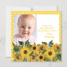 Sunflowers Polka Dots Child Birthday Gracias